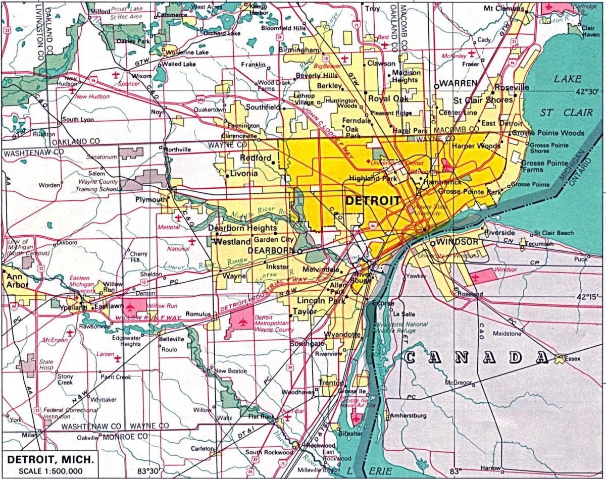 Karte von Detroit Vororten